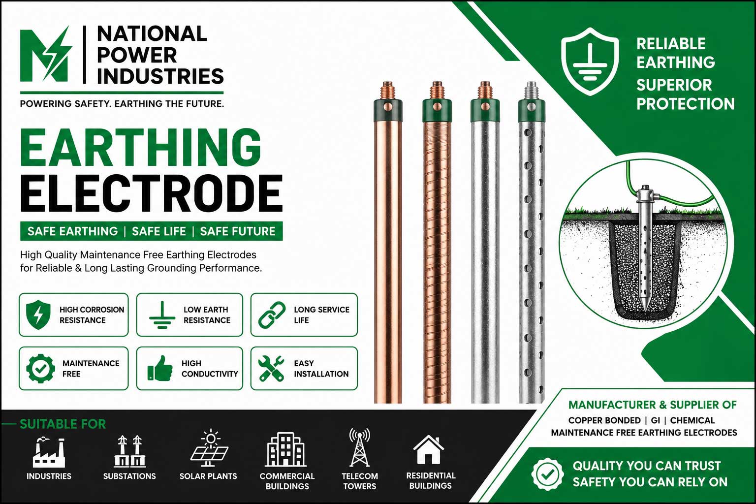 Earthing Electrode Supplier in Vadodara, Surat, Vapi, Valsad