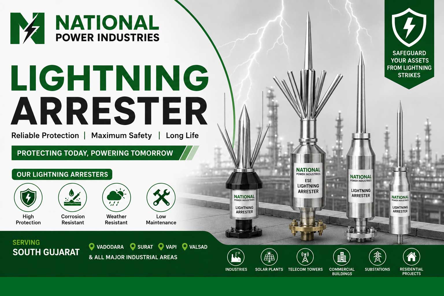 Lightning Arrester | National Power Industries Lightning Arrester In vadodara, surat, vapi, valsad