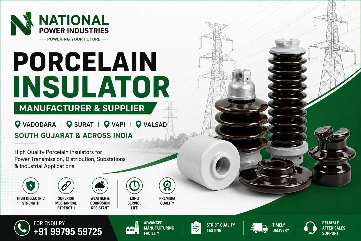 Porcelain Insulator Manufacturer and Suppliers in Vadodara, Surat, Vapi, Valsad