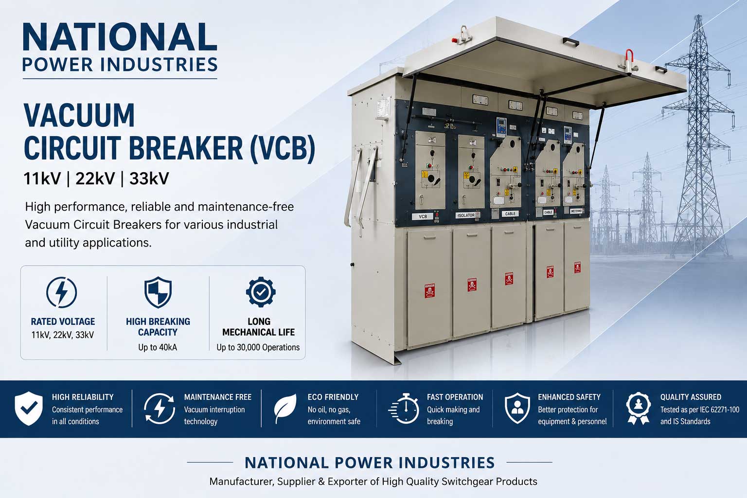 Vacuum Circuit Breaker (VCB) Manufacturer in South Gujarat | National Power Industries Vacuum Circuit Breaker Manufacturer in Vadodara Surat Vapi Valsad South Gujarat